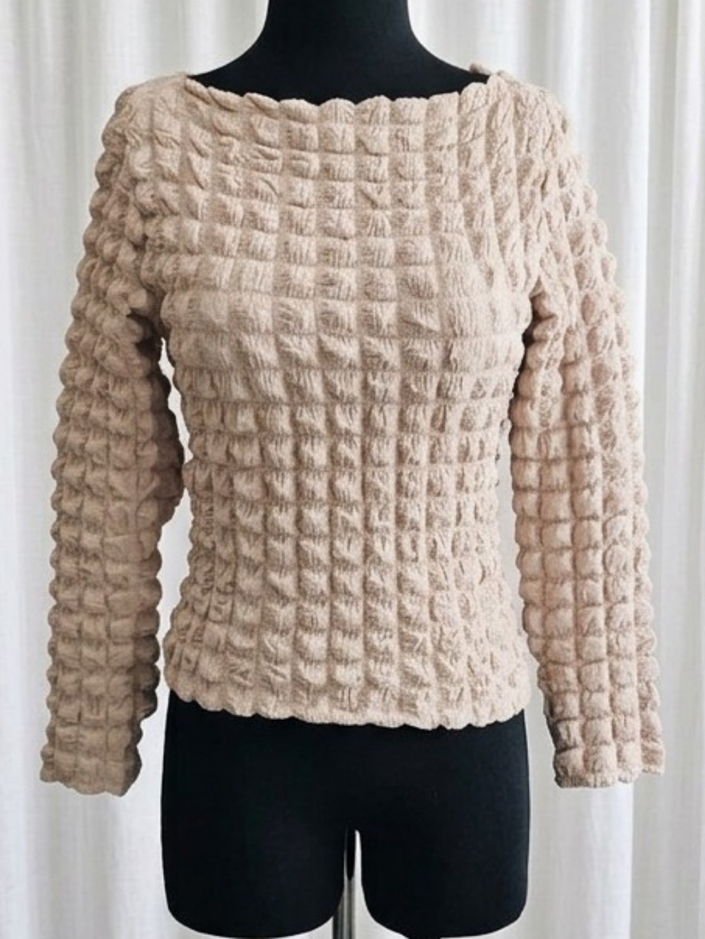Vero Moda Neutral Beige Textured Waffle Knit Crew Sweater